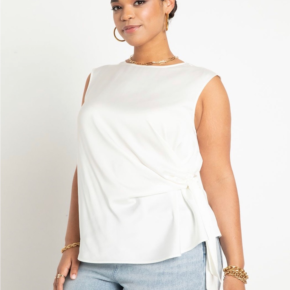 NWT ELOQUII Tie side satin tank white